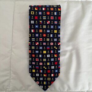 Wolfmark Men's Neckwear Anchor Boating Flags Navy Tie Coastal Preppy